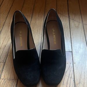 Pour La Victoire Black Suede Loafer Heels